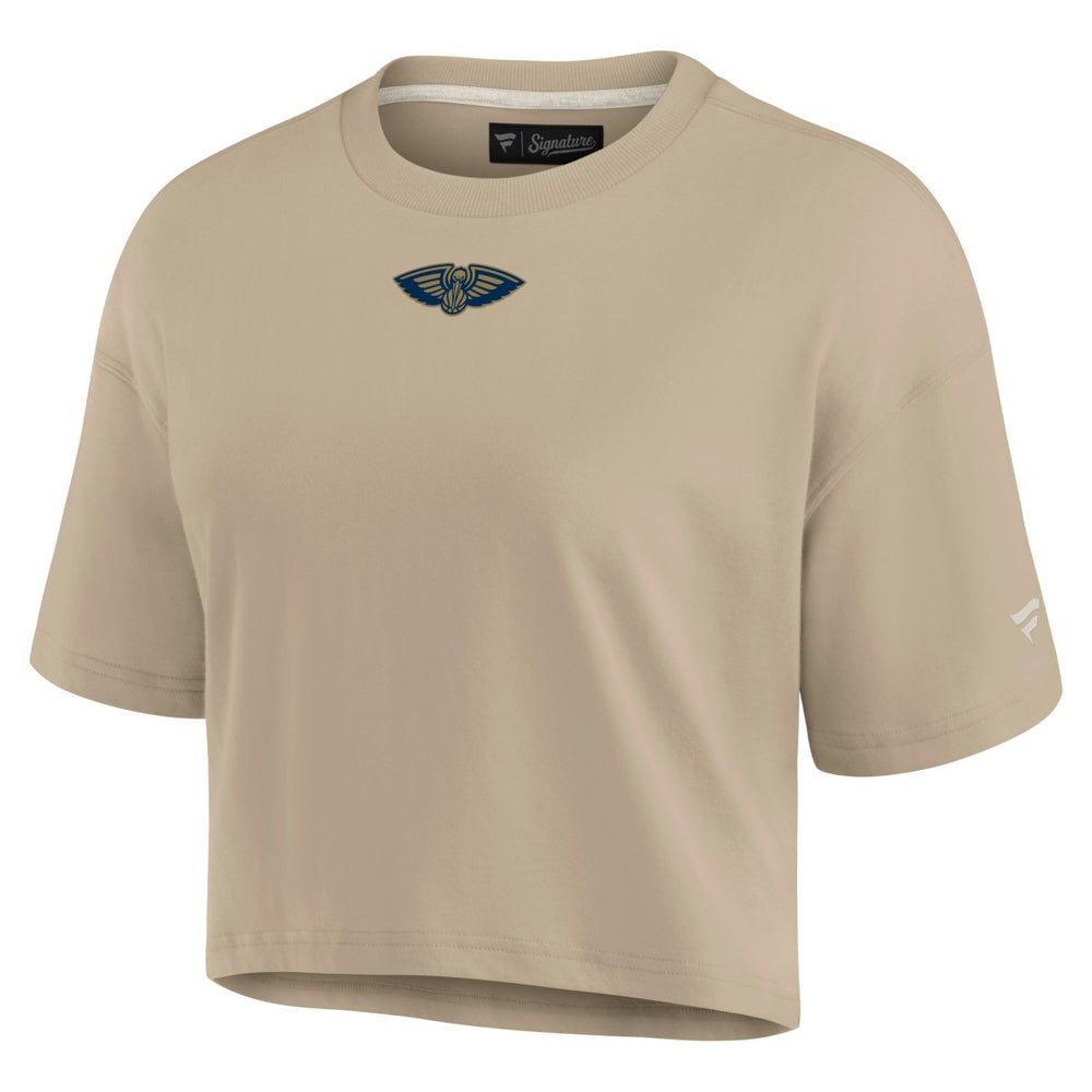 New Orleans Pelicans Women's Elements Super Soft Boxy Cropped T-Shirt Khaki - Fanatics