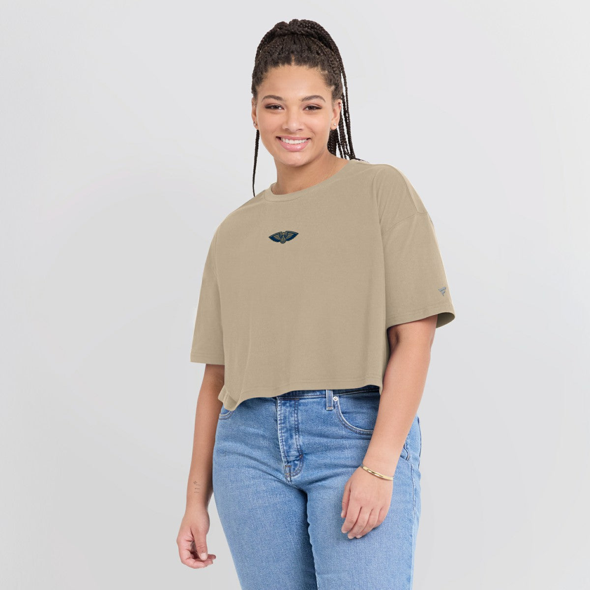 New Orleans Pelicans Women's Elements Super Soft Boxy Cropped T-Shirt Khaki - Fanatics