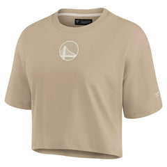 Golden State Warriors Women's Elements Super Soft Boxy Cropped T-Shirt Khaki - Fanatics