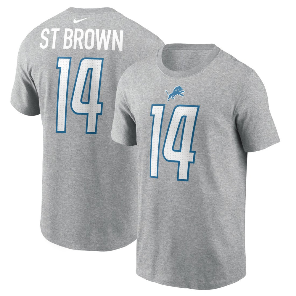 Amon-Ra St. Brown Detroit Lions Player Name & Number T-Shirt - Gray T-shirts