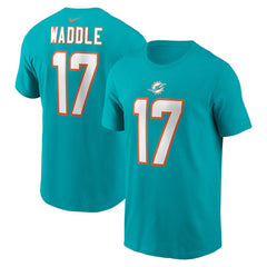 Jaylen Waddle Miami Dolphins Player Name & Number T-Shirt - Aqua T-shirts
