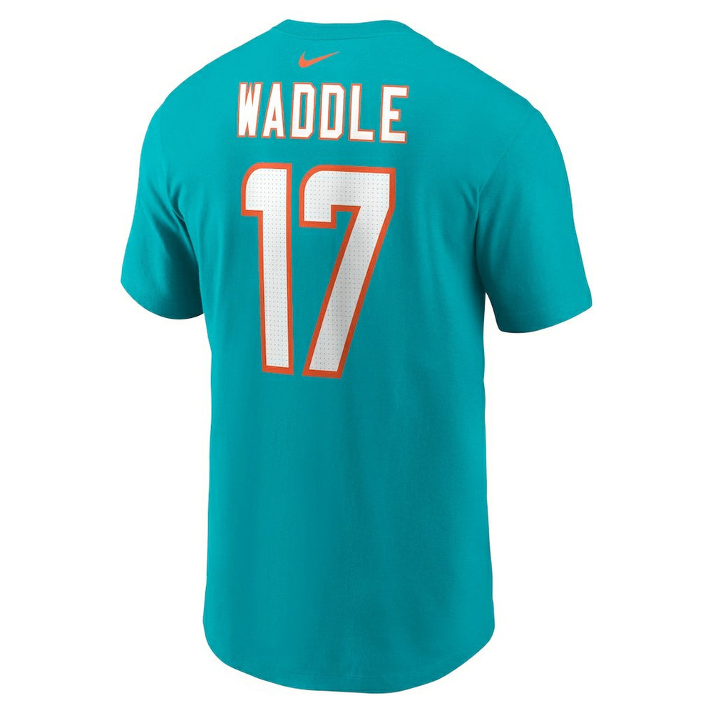 Jaylen Waddle Miami Dolphins Player Name & Number T-Shirt - Aqua T-shirts
