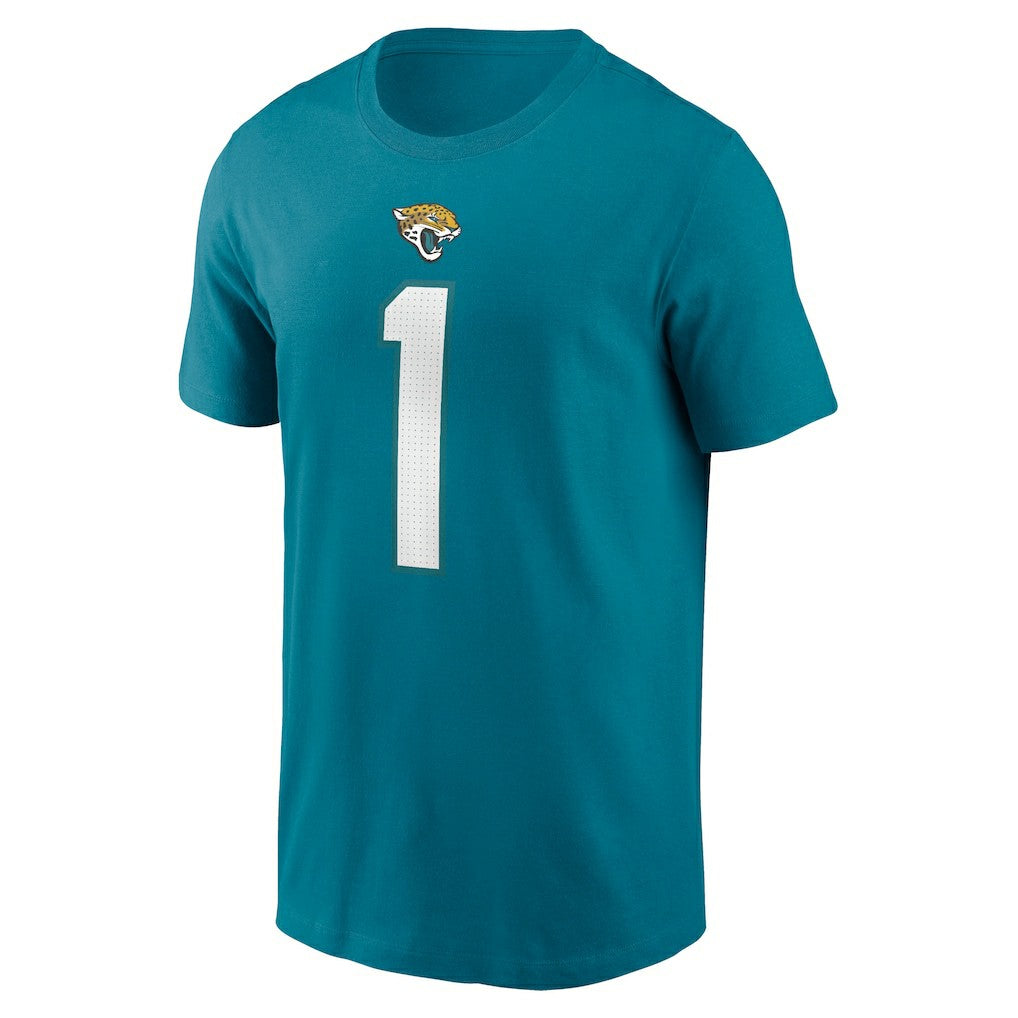 Travis Etienne Jacksonville Jaguars Player Name & Number T-Shirt - Teal T-shirts