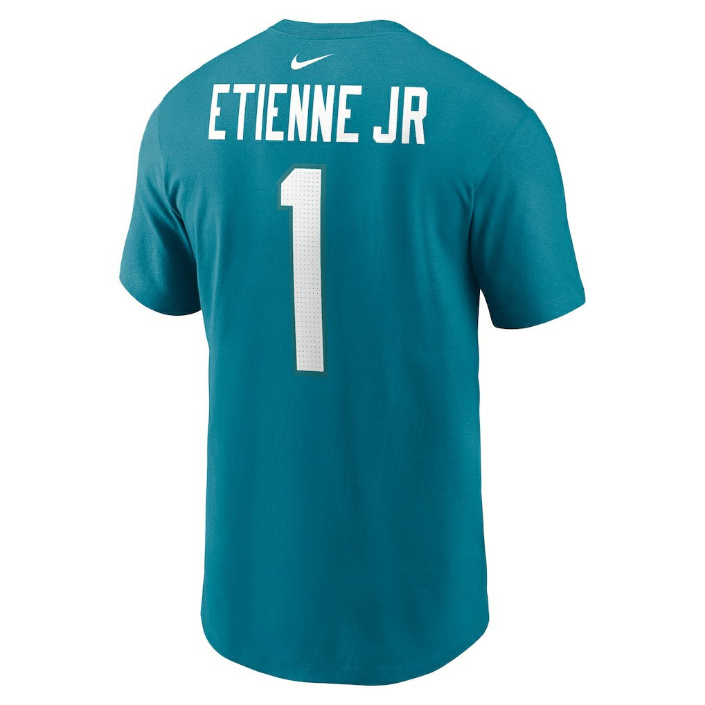 Travis Etienne Jacksonville Jaguars Player Name & Number T-Shirt - Teal T-shirts