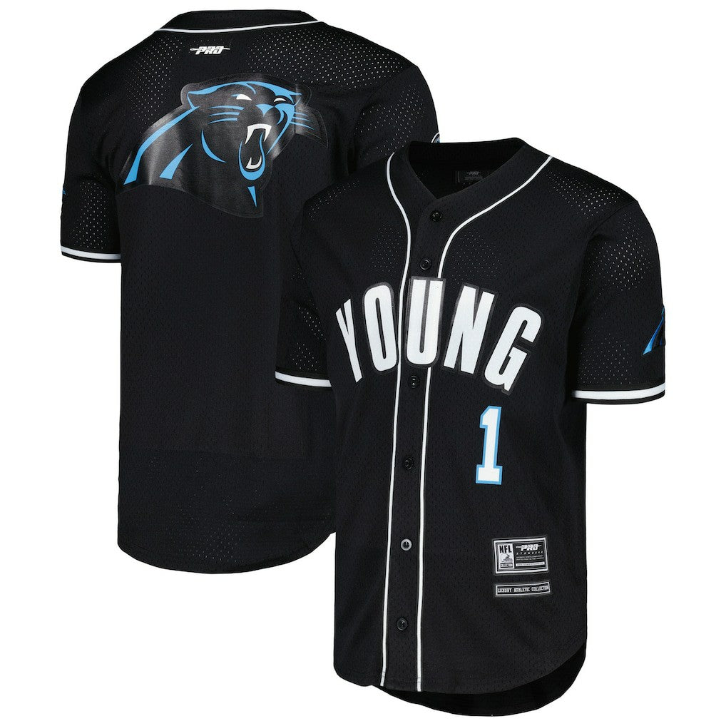 Bryce Young Carolina Panthers Pro Standard Mesh Baseball Button-Up T-Shirt - Black T-shirts