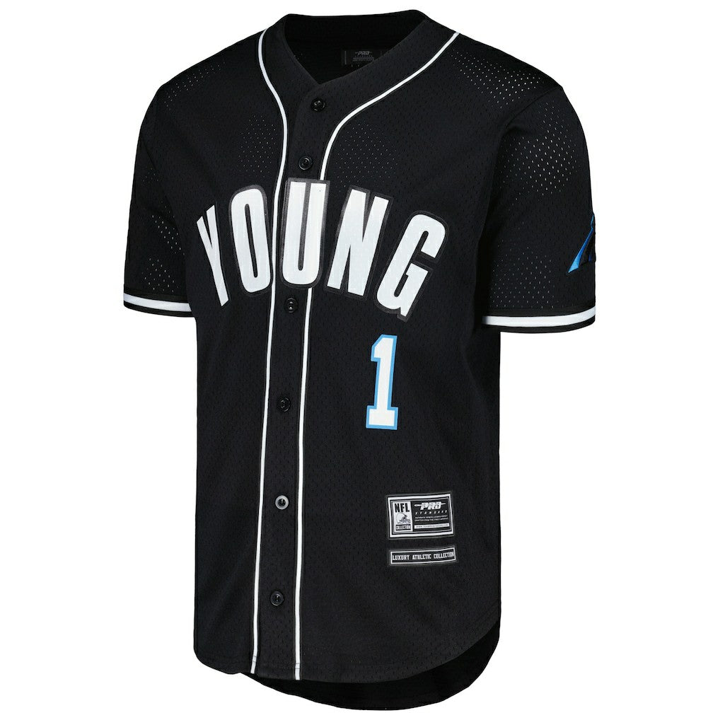 Bryce Young Carolina Panthers Pro Standard Mesh Baseball Button-Up T-Shirt - Black T-shirts