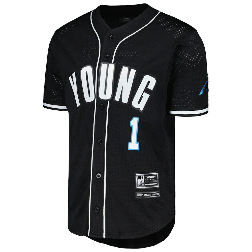 Bryce Young Carolina Panthers Pro Standard Mesh Baseball Button-Up T-Shirt - Black T-shirts