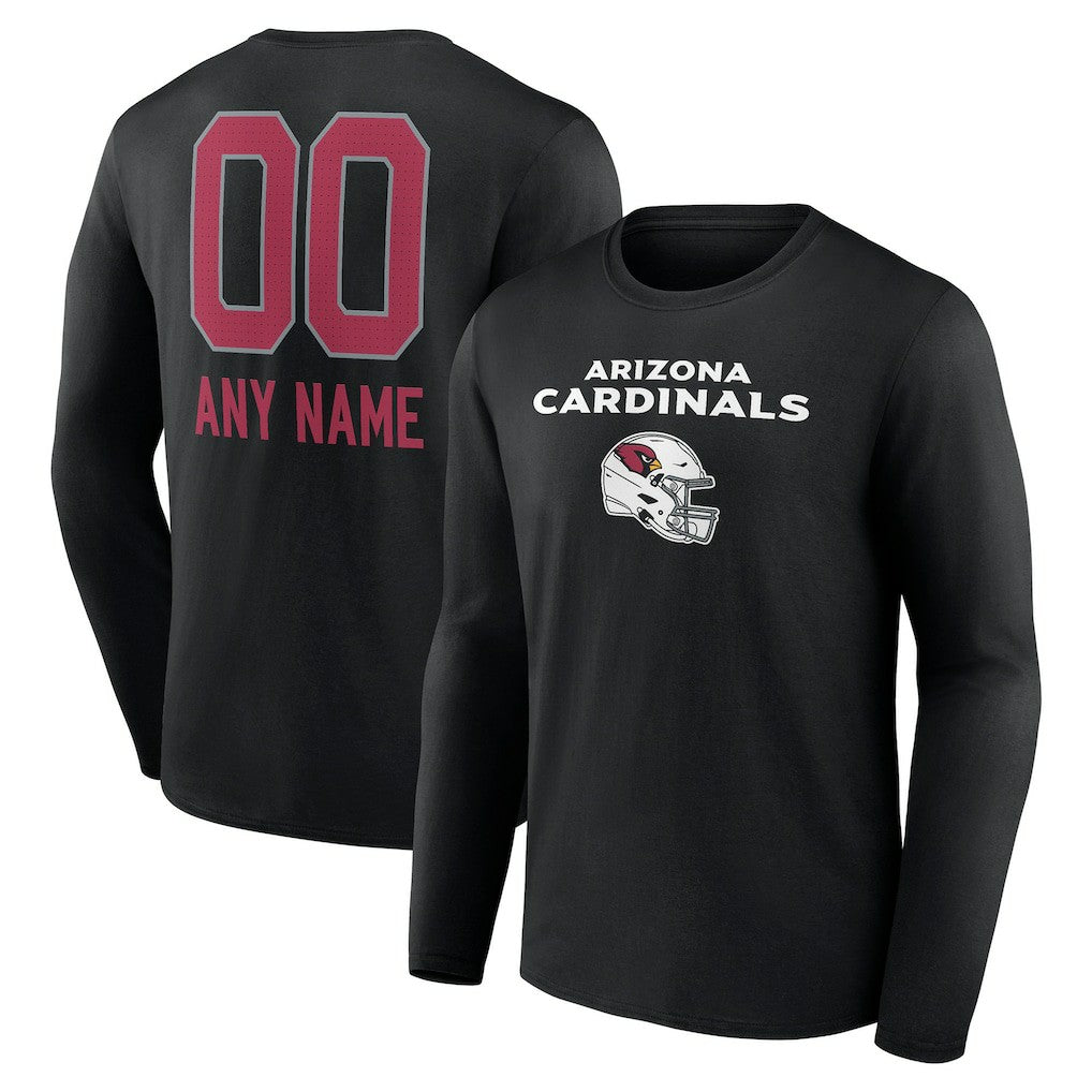 Arizona Cardinals Personalized Name & Number Team Wordmark Long Sleeve T-Shirt - Black T-shirts