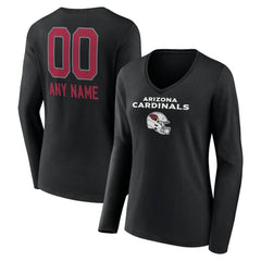 Arizona Cardinals Women's Personalized Name & Number Team Wordmark Long Sleeve V-Neck T-Shirt - Black T-shirts