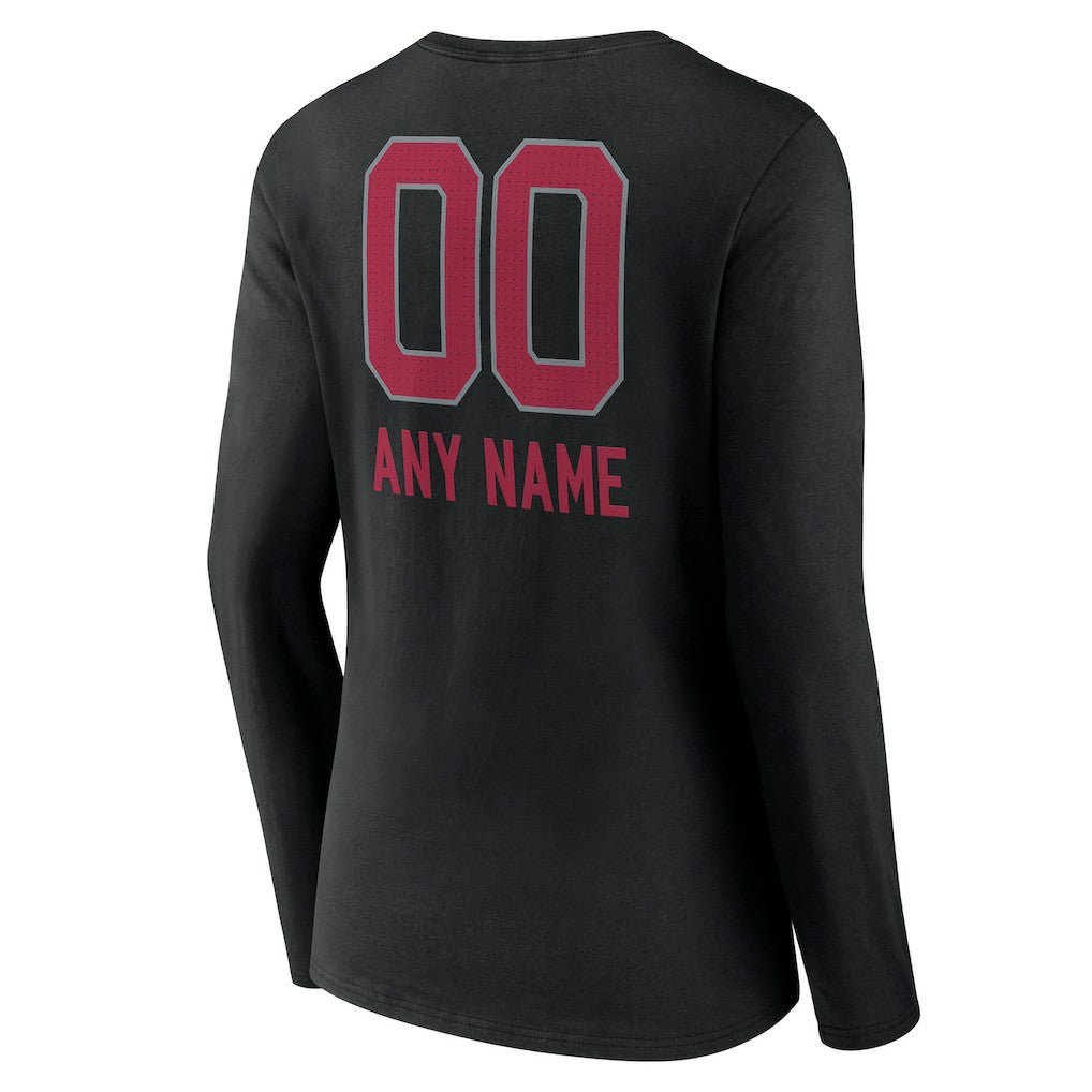 Arizona Cardinals Women's Personalized Name & Number Team Wordmark Long Sleeve V-Neck T-Shirt - Black T-shirts