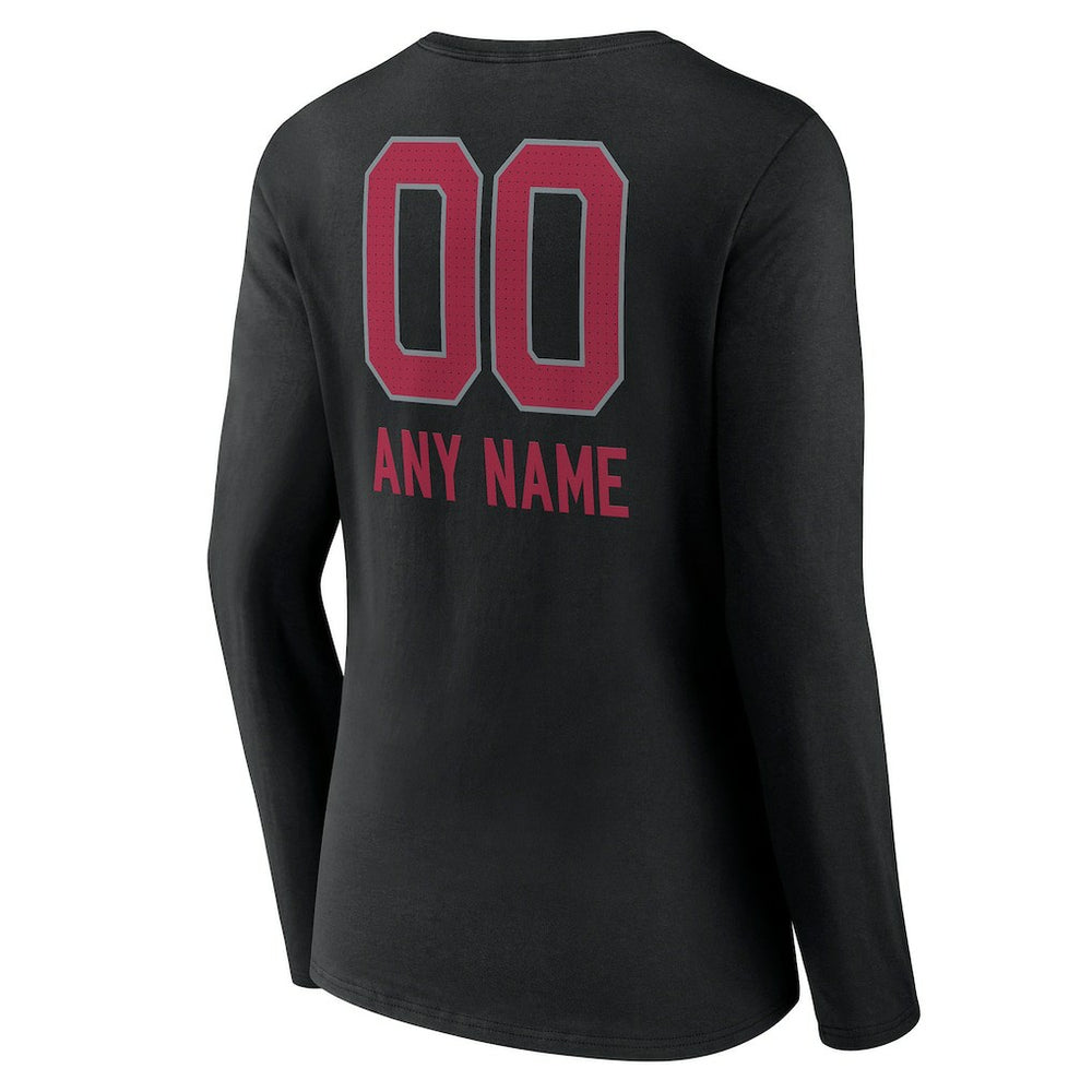 Arizona Cardinals Women's Personalized Name & Number Team Wordmark Long Sleeve V-Neck T-Shirt - Black T-shirts