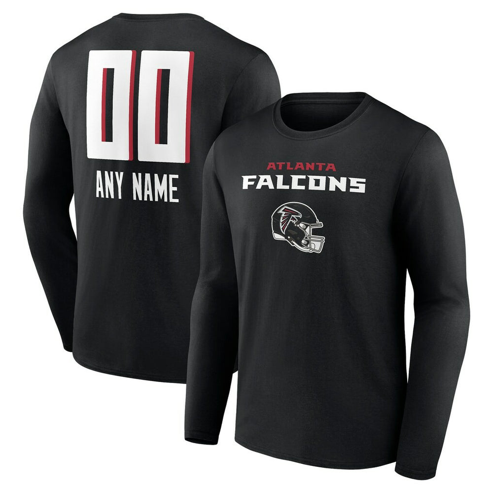 Atlanta Falcons Personalized Name & Number Team Wordmark Long Sleeve T-Shirt - Black T-shirts