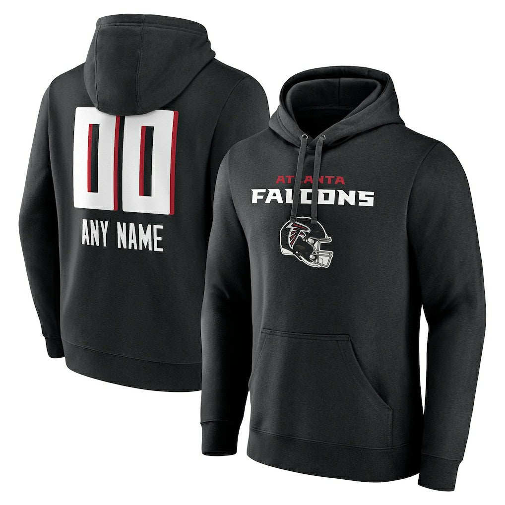 Atlanta Falcons Personalized Name & Number Team Wordmark Pullover Hoodie - Black Hoodies