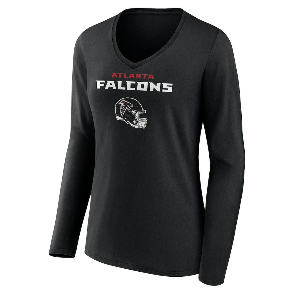 Atlanta Falcons Women's Personalized Name & Number Team Wordmark Long Sleeve V-Neck T-Shirt - Black T-shirts