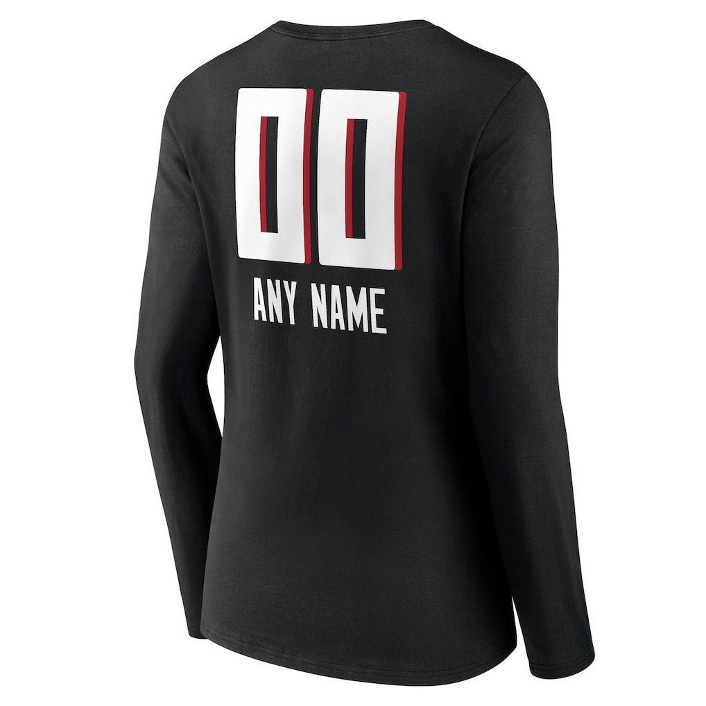Atlanta Falcons Women's Personalized Name & Number Team Wordmark Long Sleeve V-Neck T-Shirt - Black T-shirts