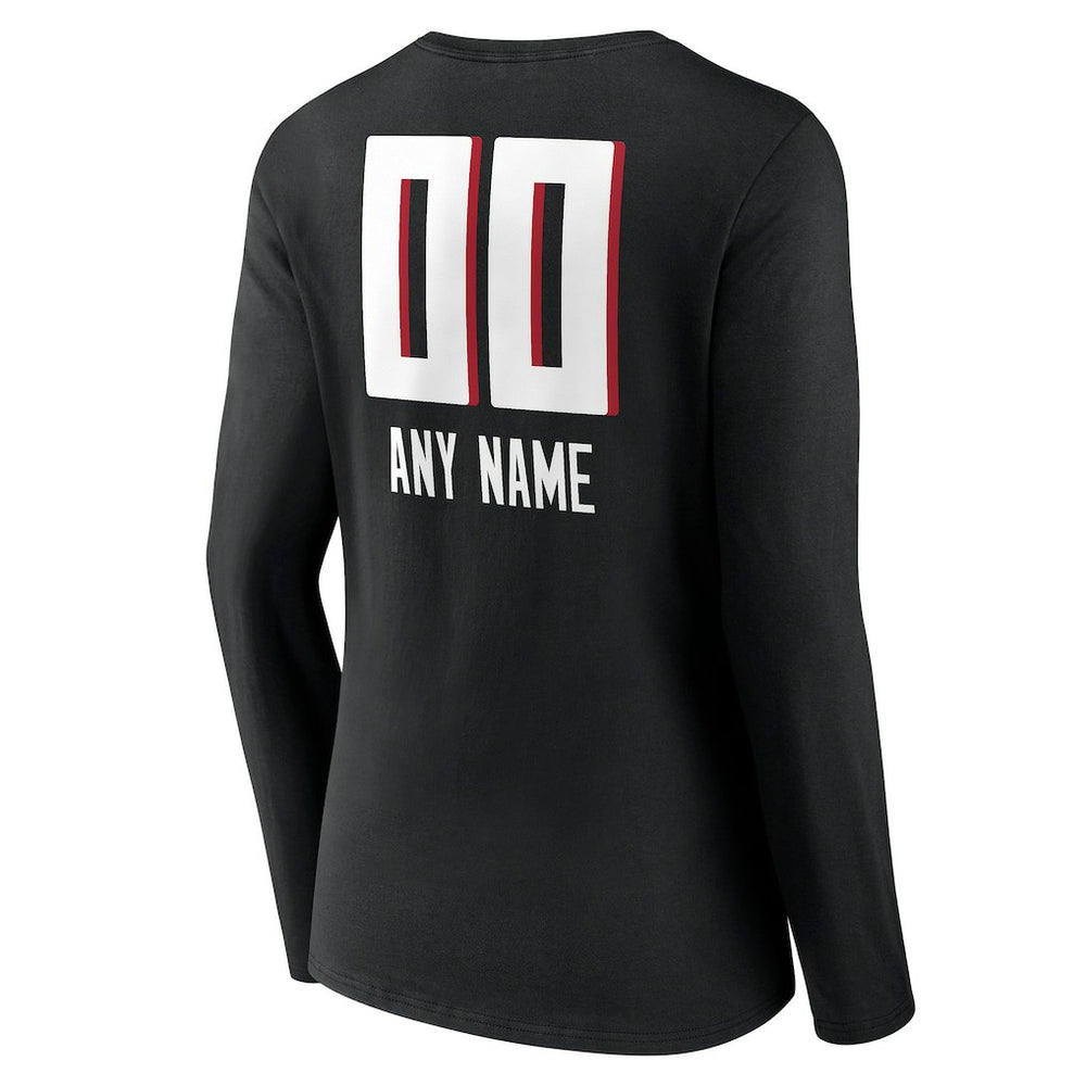 Atlanta Falcons Women's Personalized Name & Number Team Wordmark Long Sleeve V-Neck T-Shirt - Black T-shirts