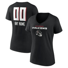 Atlanta Falcons Women's Personalized Name & Number Team Wordmark V-Neck T-Shirt - Black T-shirts