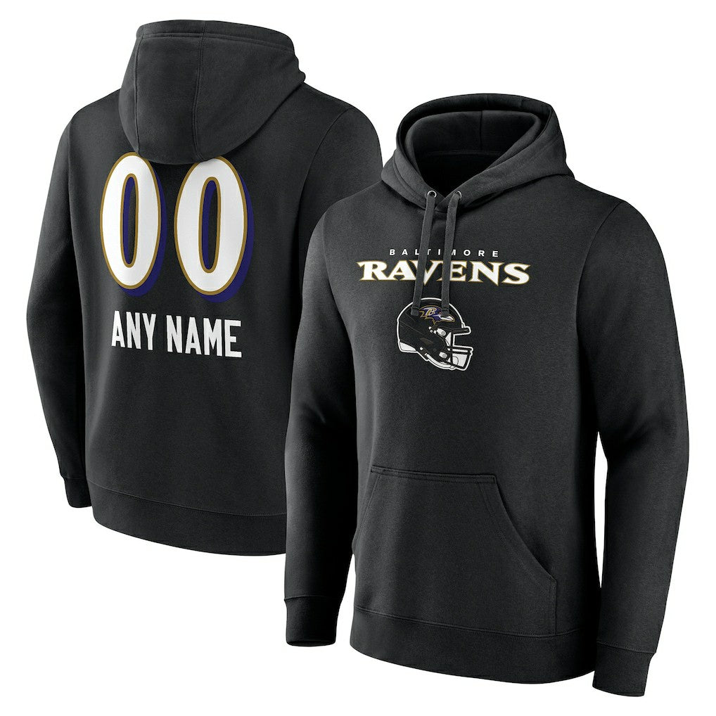 Baltimore Ravens Personalized Name & Number Team Wordmark Pullover Hoodie - Black Hoodies