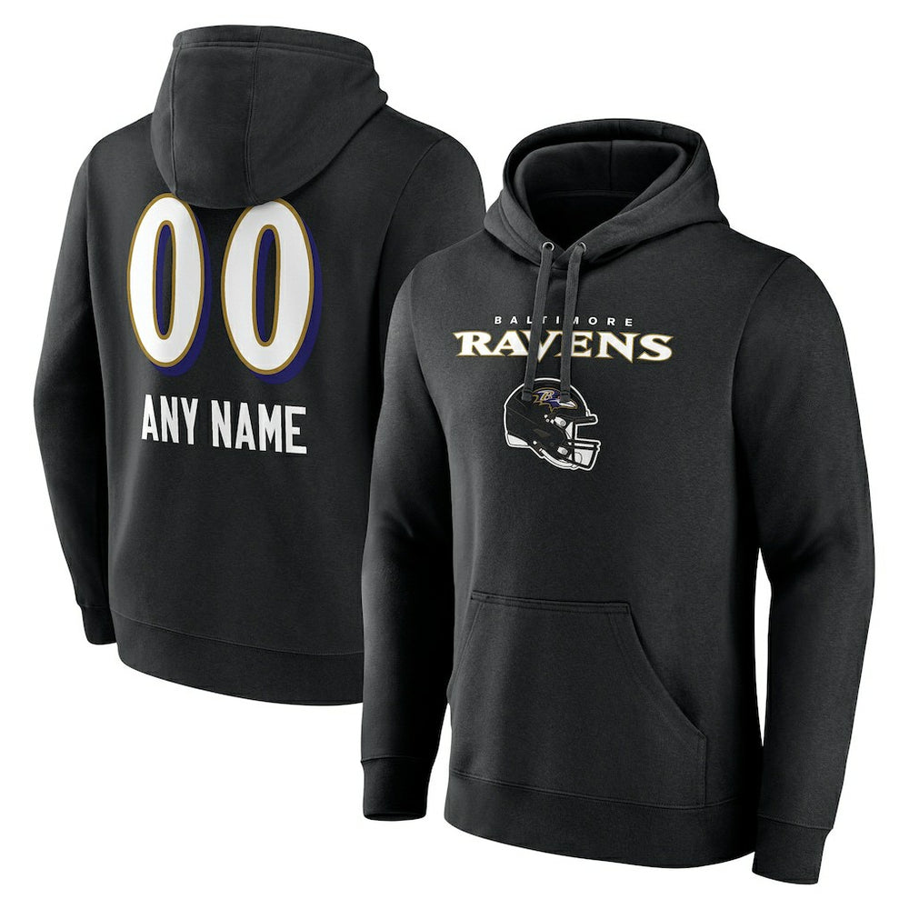 Baltimore Ravens Personalized Name & Number Team Wordmark Pullover Hoodie - Black Hoodies