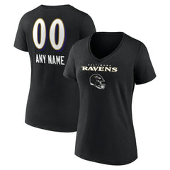 Baltimore Ravens Women's Personalized Name & Number Team Wordmark V-Neck T-Shirt - Black T-shirts