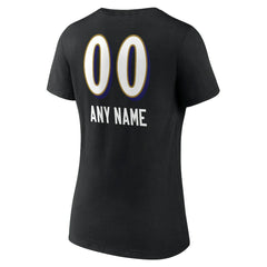 Baltimore Ravens Women's Personalized Name & Number Team Wordmark V-Neck T-Shirt - Black T-shirts