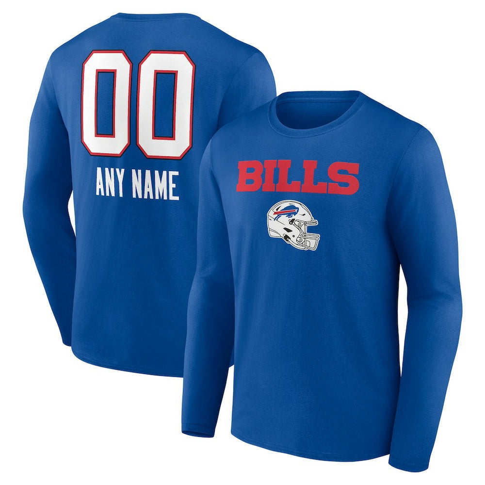 Buffalo Bills Personalized Name & Number Team Wordmark Long Sleeve T-Shirt - Royal T-shirts