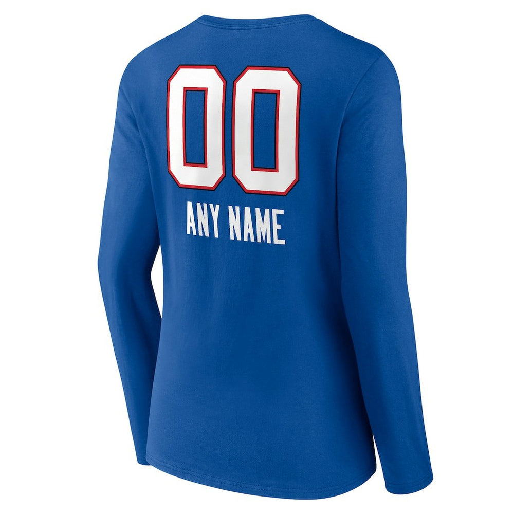 Buffalo Bills Women's Personalized Name & Number Team Wordmark Long Sleeve V-Neck T-Shirt - Royal T-shirts