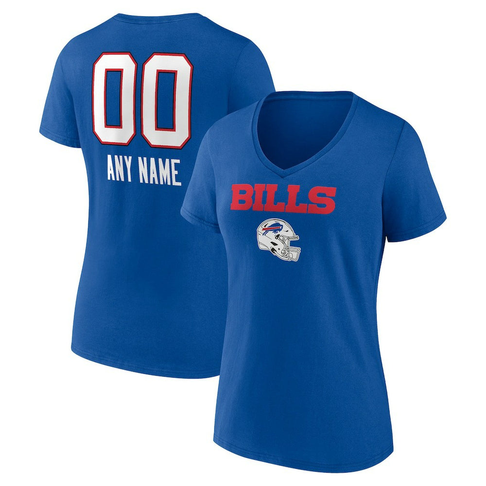 Buffalo Bills Women's Personalized Name & Number Team Wordmark V-Neck T-Shirt - Royal T-shirts