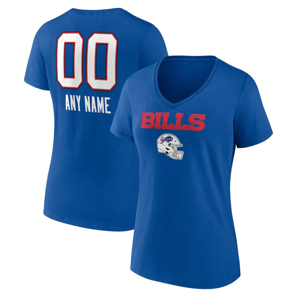 Buffalo Bills Women's Personalized Name & Number Team Wordmark V-Neck T-Shirt - Royal T-shirts