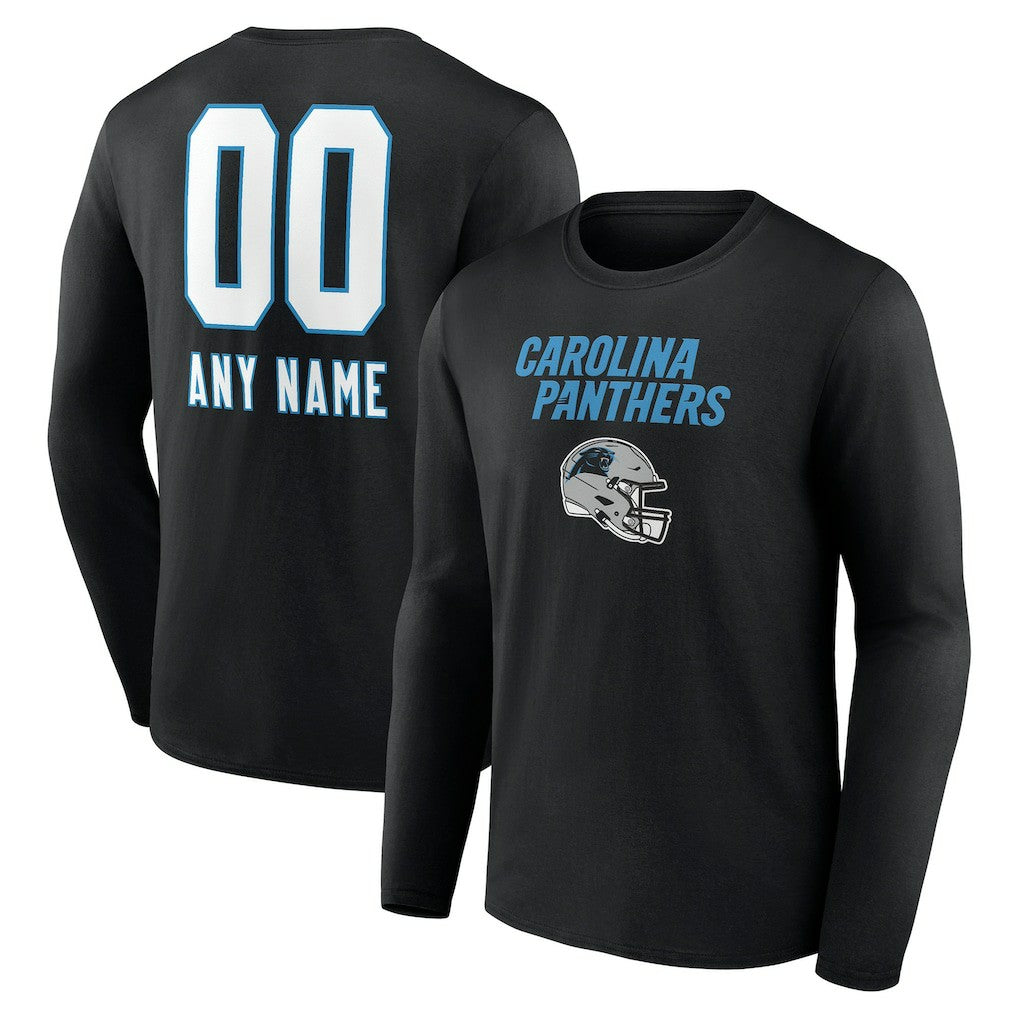 Carolina Panthers Personalized Name & Number Team Wordmark Long Sleeve T-Shirt - Black T-shirts