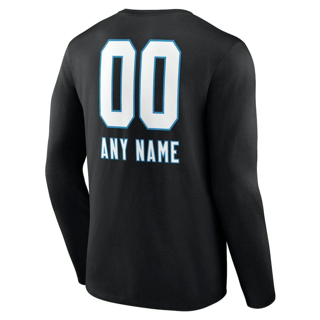 Carolina Panthers Personalized Name & Number Team Wordmark Long Sleeve T-Shirt - Black T-shirts