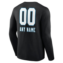 Carolina Panthers Personalized Name & Number Team Wordmark Long Sleeve T-Shirt - Black T-shirts