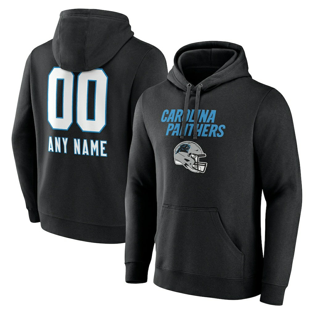 Carolina Panthers Personalized Name & Number Team Wordmark Pullover Hoodie - Black Hoodies