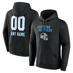 Carolina Panthers Personalized Name & Number Team Wordmark Pullover Hoodie - Black Hoodies