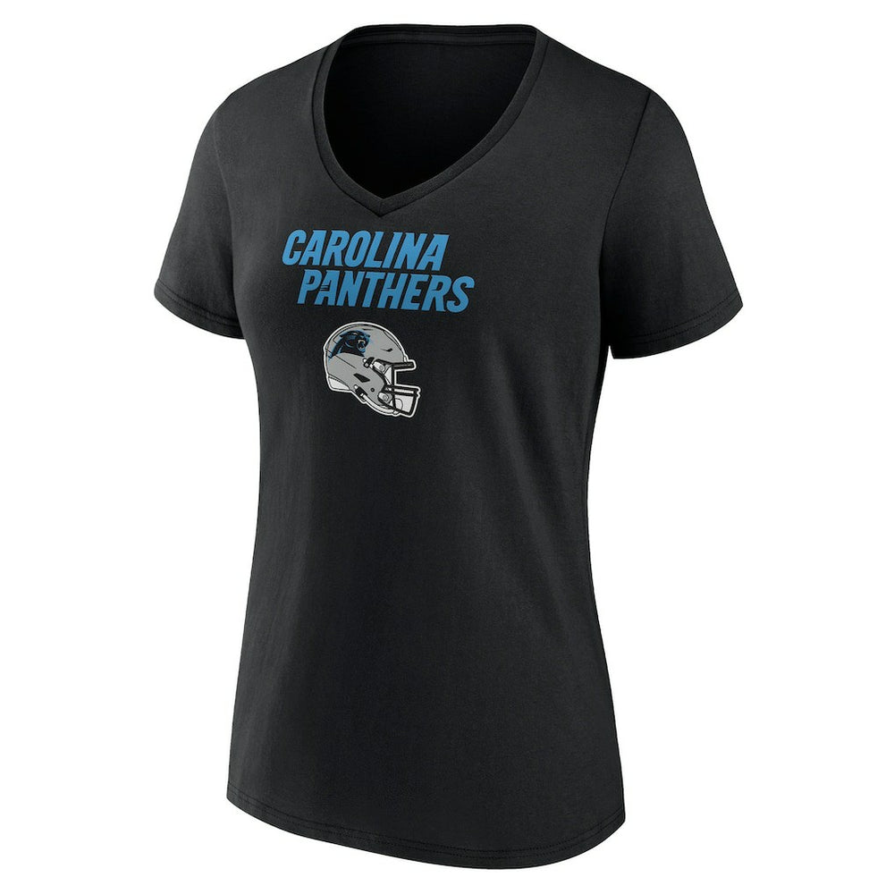 Carolina Panthers Women's Personalized Name & Number Team Wordmark V-Neck T-Shirt - Black T-shirts