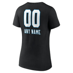 Carolina Panthers Women's Personalized Name & Number Team Wordmark V-Neck T-Shirt - Black T-shirts