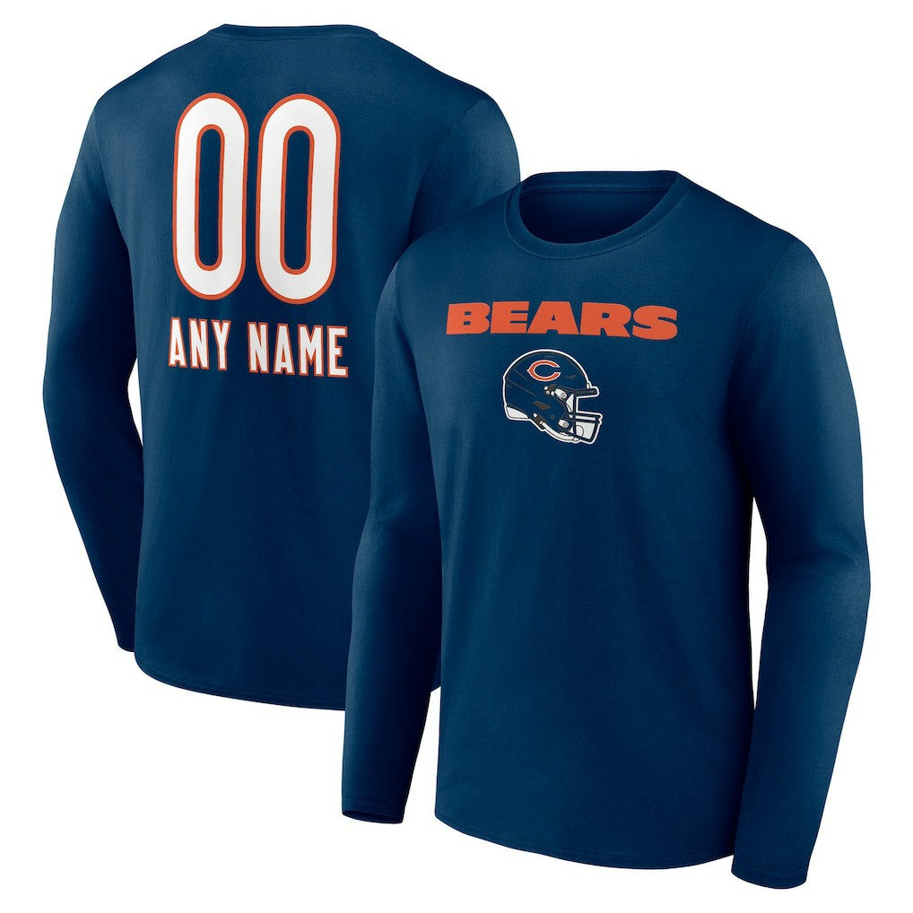 Chicago Bears Personalized Name & Number Team Wordmark Long Sleeve T-Shirt - Navy T-shirts