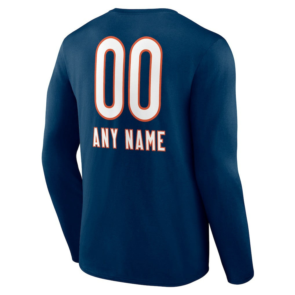 Chicago Bears Personalized Name & Number Team Wordmark Long Sleeve T-Shirt - Navy T-shirts