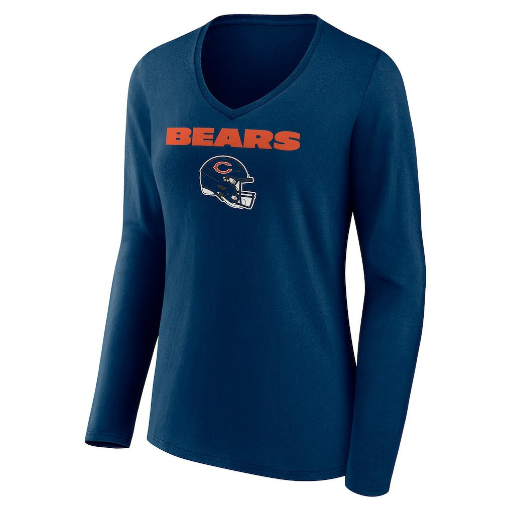 Chicago Bears Women's Personalized Name & Number Team Wordmark Long Sleeve V-Neck T-Shirt - Navy T-shirts