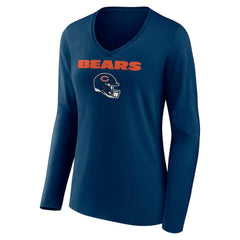Chicago Bears Women's Personalized Name & Number Team Wordmark Long Sleeve V-Neck T-Shirt - Navy T-shirts