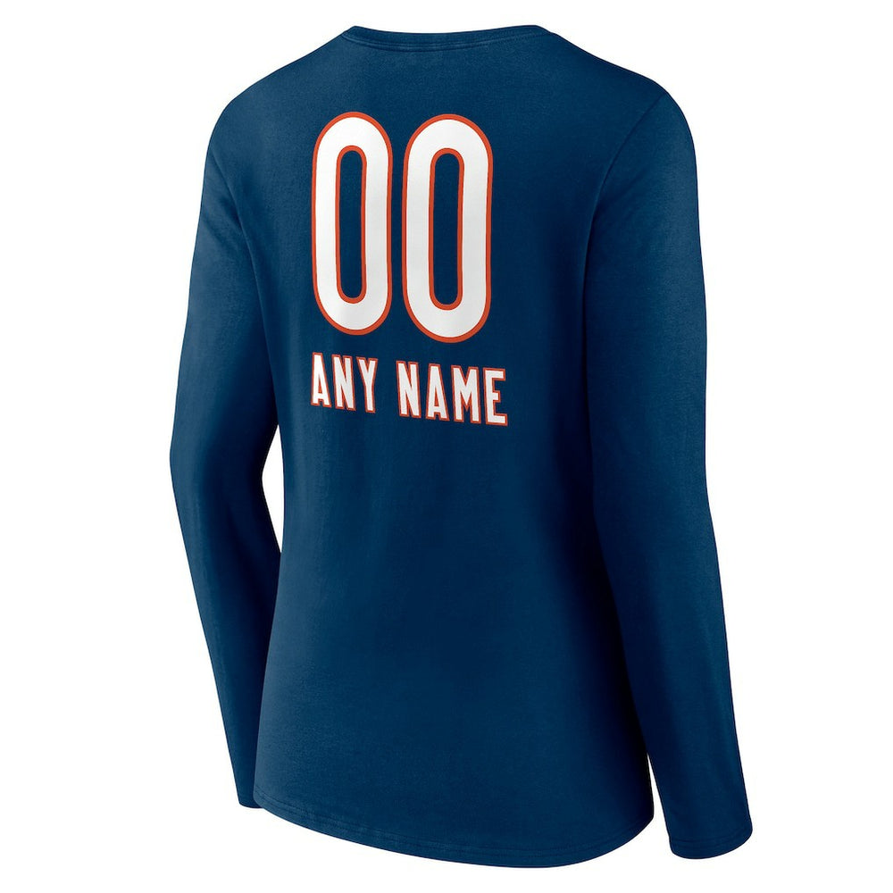 Chicago Bears Women's Personalized Name & Number Team Wordmark Long Sleeve V-Neck T-Shirt - Navy T-shirts