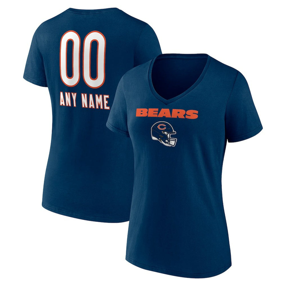 Chicago Bears Women's Personalized Name & Number Team Wordmark V-Neck T-Shirt - Navy T-shirts