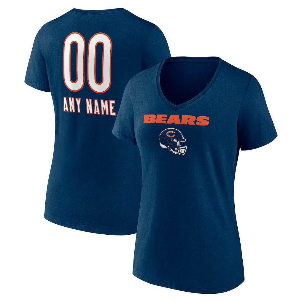 Chicago Bears Women's Personalized Name & Number Team Wordmark V-Neck T-Shirt - Navy T-shirts