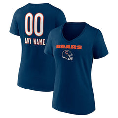 Chicago Bears Women's Personalized Name & Number Team Wordmark V-Neck T-Shirt - Navy T-shirts
