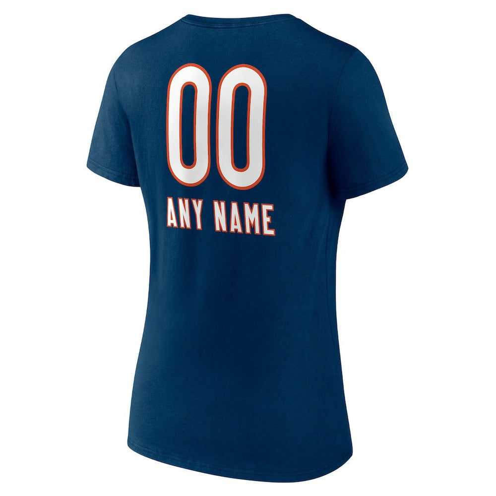 Chicago Bears Women's Personalized Name & Number Team Wordmark V-Neck T-Shirt - Navy T-shirts