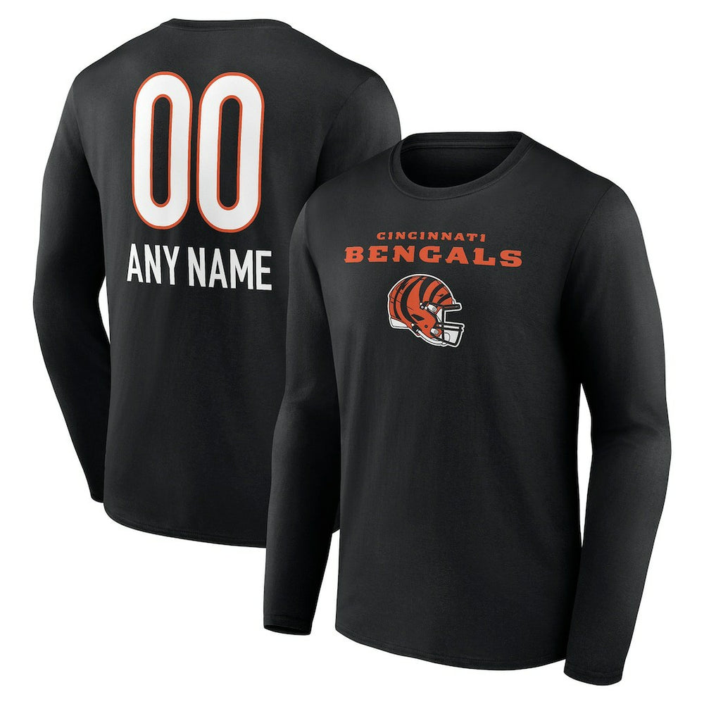 Cincinnati Bengals Personalized Name & Number Team Wordmark Long Sleeve T-Shirt - Black T-shirts