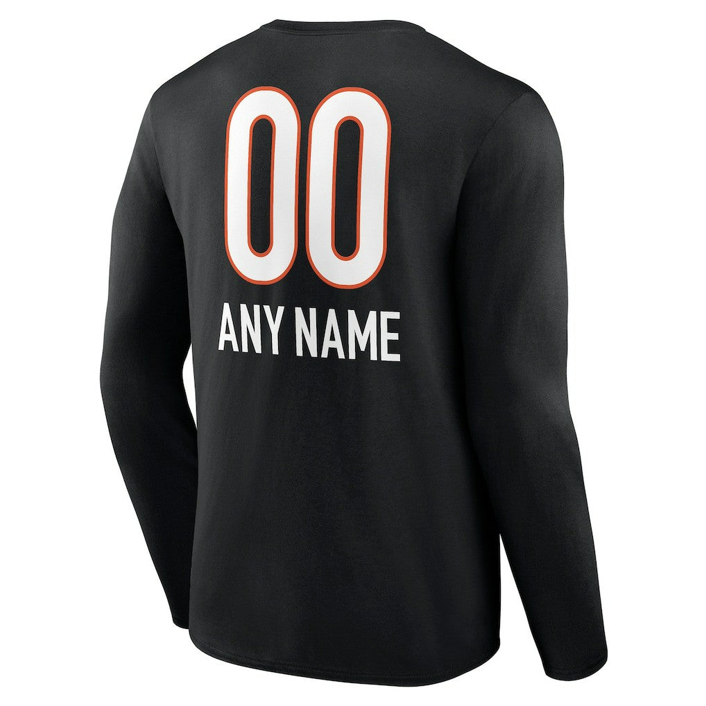 Cincinnati Bengals Personalized Name & Number Team Wordmark Long Sleeve T-Shirt - Black T-shirts