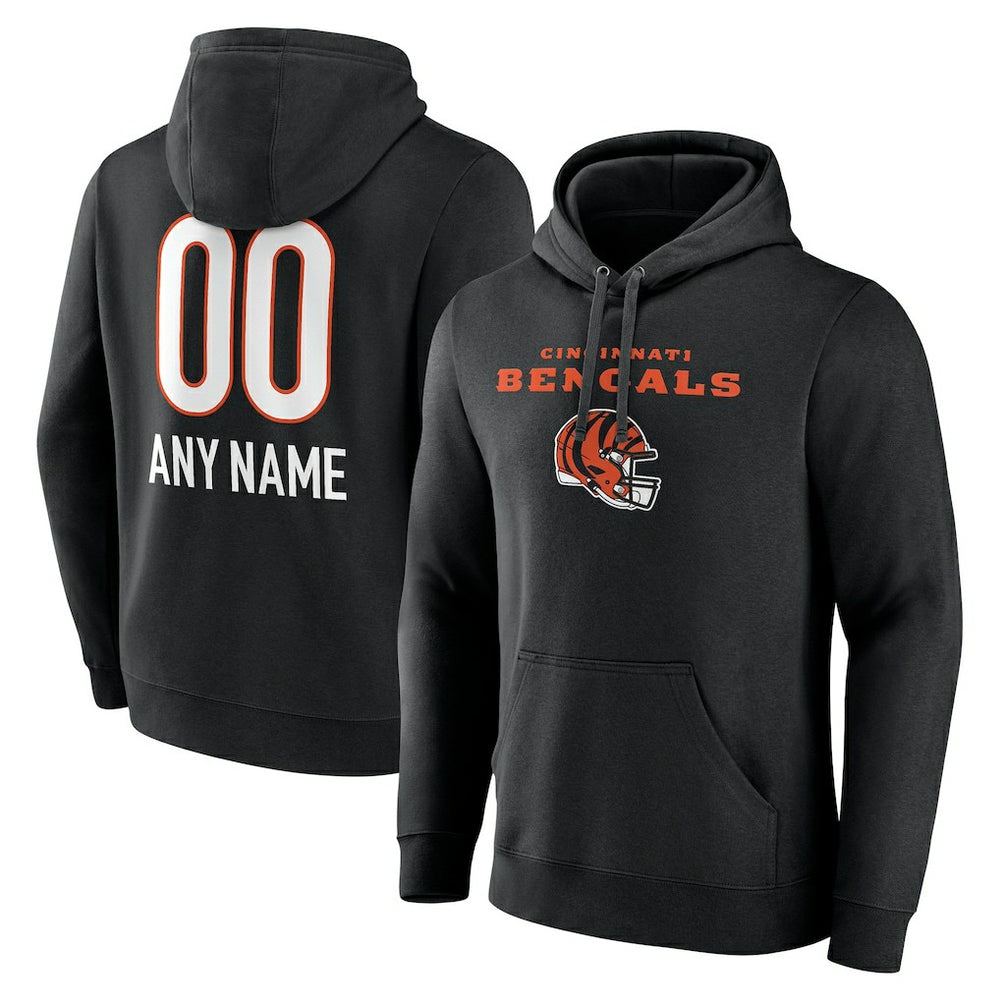 Cincinnati Bengals Personalized Name & Number Team Wordmark Pullover Hoodie - Black Hoodies