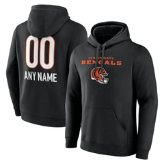 Cincinnati Bengals Personalized Name & Number Team Wordmark Pullover Hoodie - Black Hoodies