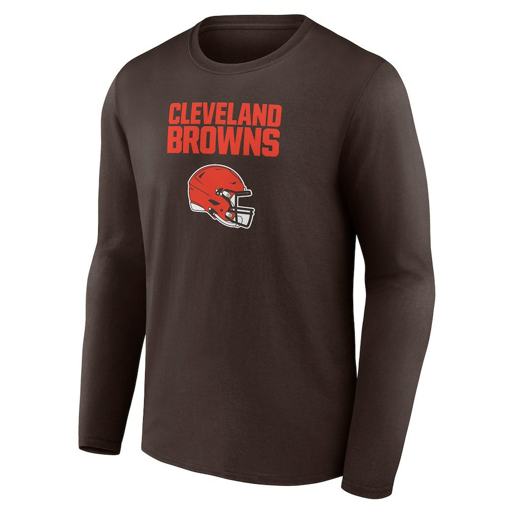 Cleveland Browns Personalized Name & Number Team Wordmark Long Sleeve T-Shirt - Brown T-shirts